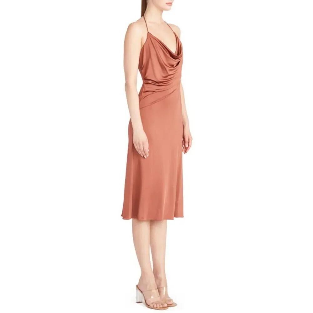 ET OCHS Womens Brown Zippered Lined Cutout Draped Bodice Spaghetti Strap Cowl 8